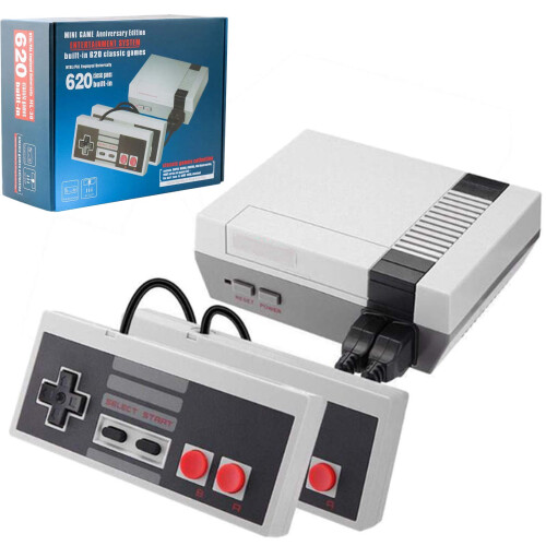 Retro Game Console with 620 Builtin Games and Two Classic Controllers Plug and Play System