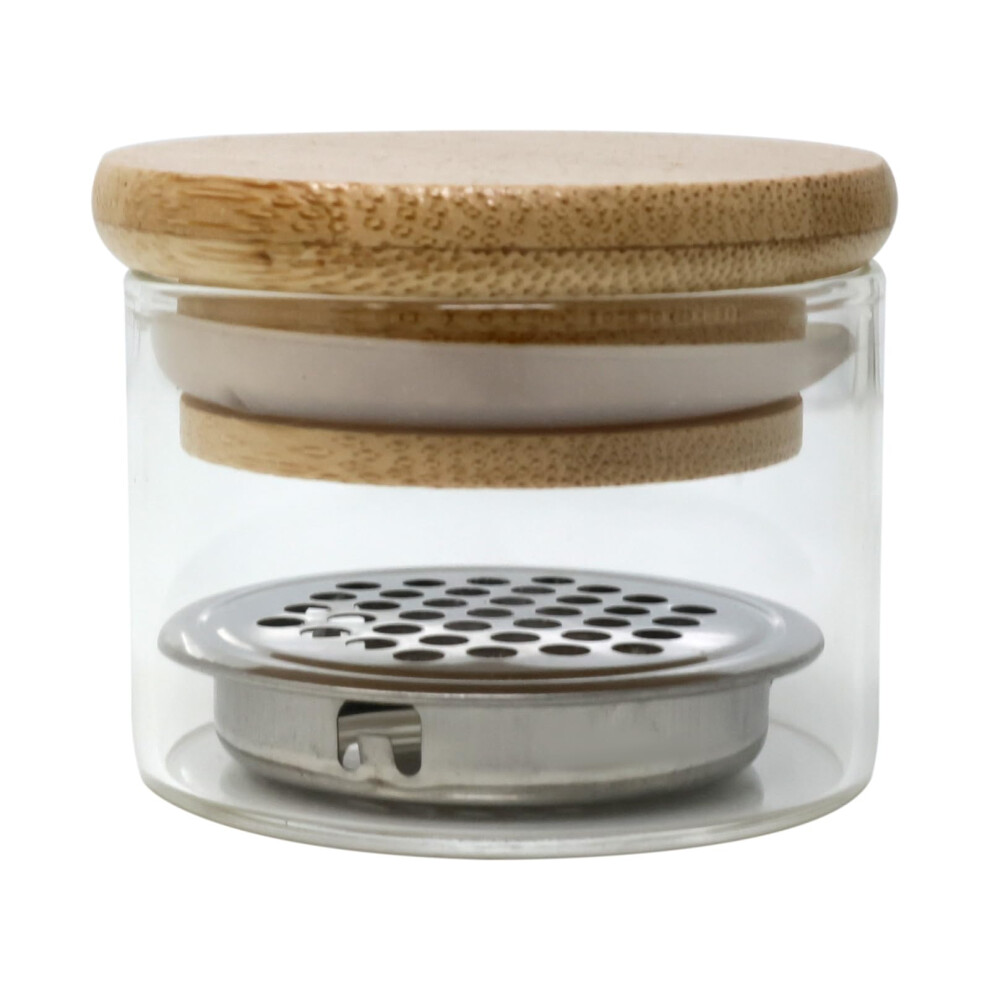 Nail Brush Cleaner Cup with Wooden Lid, Glass Brush Washer for Acrylic Nail Art with Strainer
