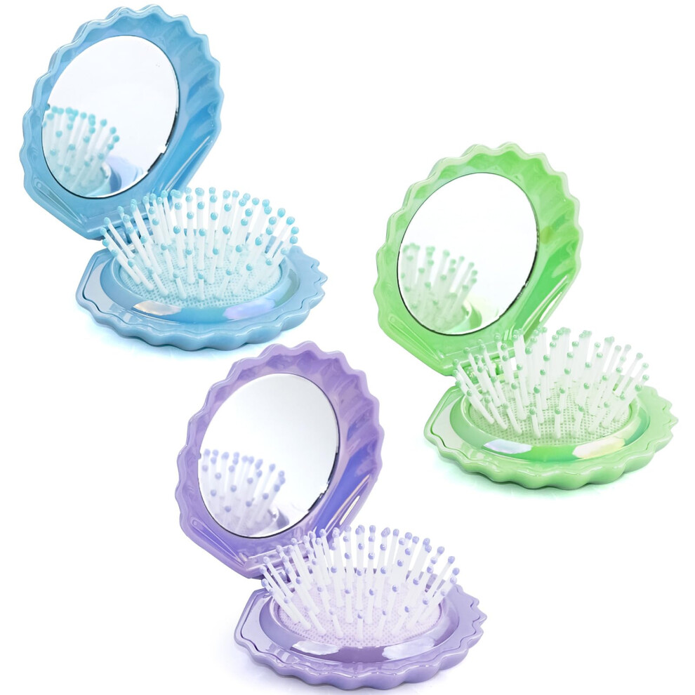 3 Pcs Travel Hair Brush with Mirror, Foldable Compact Detangling Comb, Pocket Size for Purse