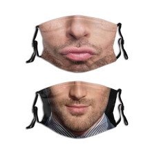 2 Pcs Reusable Face Mask with Filters Breathable Washable Beard Man Funny Design