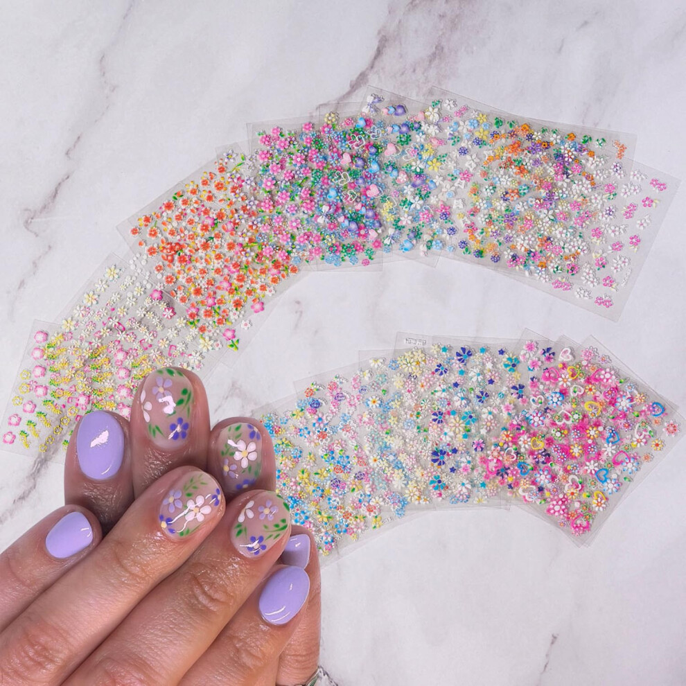 30 Sheets Colorful Flower Nail Art Stickers 3D SelfAdhesive Decals with Butterfly and Heart Designs