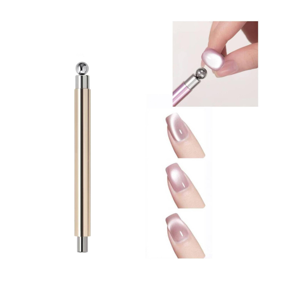 Gold Double Ended Cat Eye Nail Magnet Tool With Strong Bead Effect For Gel Polish Diy Salon (Champagne )