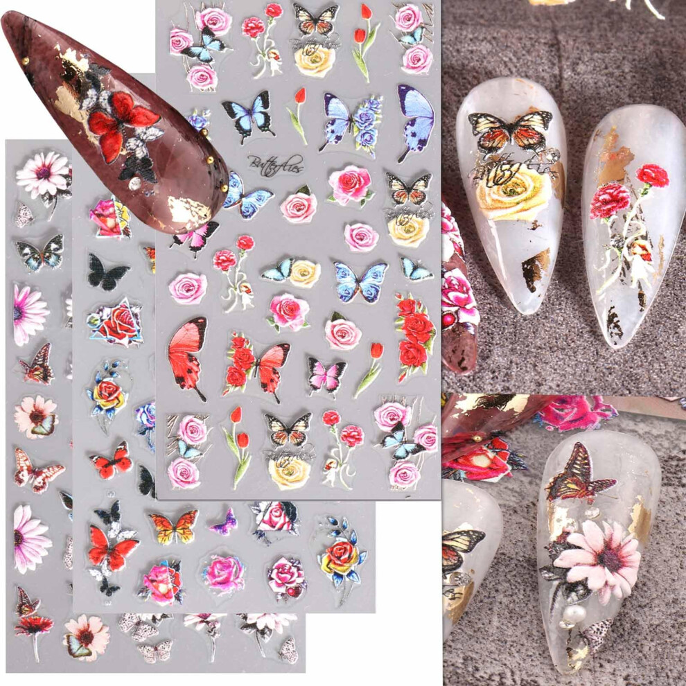 Nail Art Stickers 5D Embossed Aurora Shine Rose Flower Decals for Manicure and DIY