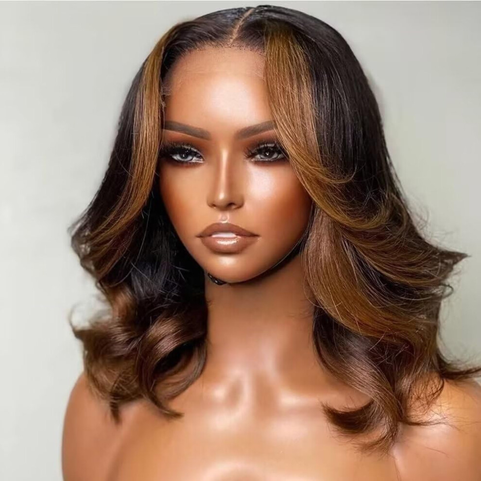 Unisex Bob Lace Front Wig 13X6 Hd Glueless Body Wave Brazilian Remy Human Hair Ombre 10Inch 150% Density