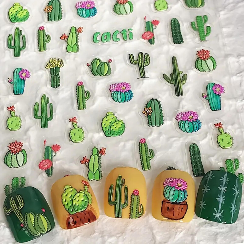 5D Embossed Cactus Nail Art Stickers SelfAdhesive Succulent Nail Decals for DIY Manicure