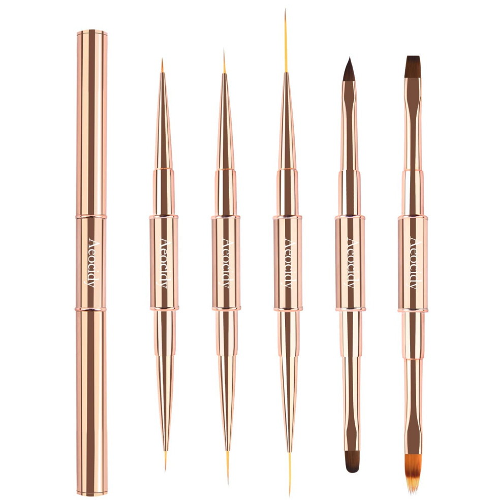 Nail Art Brush Set 5 Pack Double Ended Acrylic and Gel Brushes with Liner and Dotting Pens