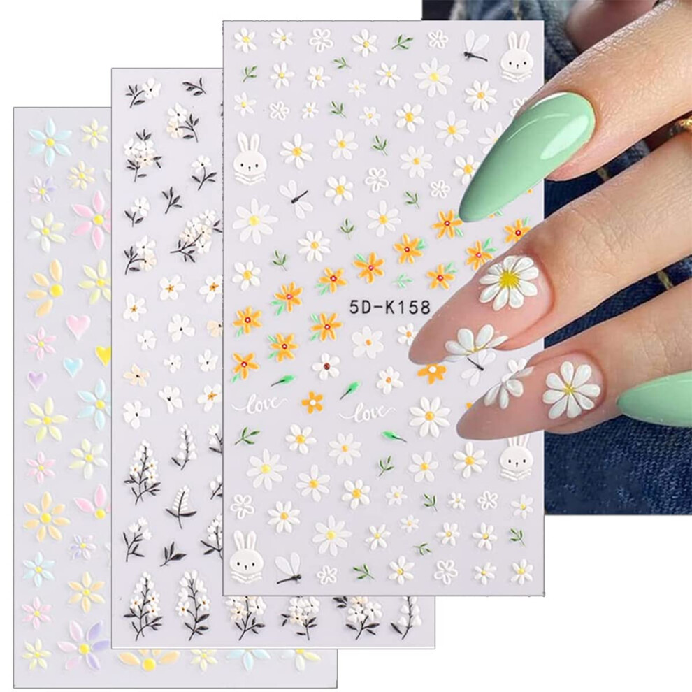 Spring Daisy Nail Art Stickers 5D Embossed Floral SelfAdhesive Summer Manicure Decals