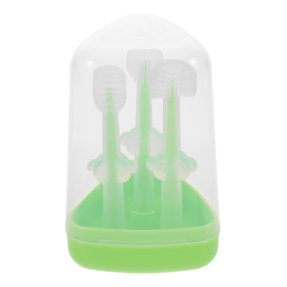 Baby Silicone Toothbrush with Storage Stand, Infant Training Brush with Gentle Tongue Cleaner