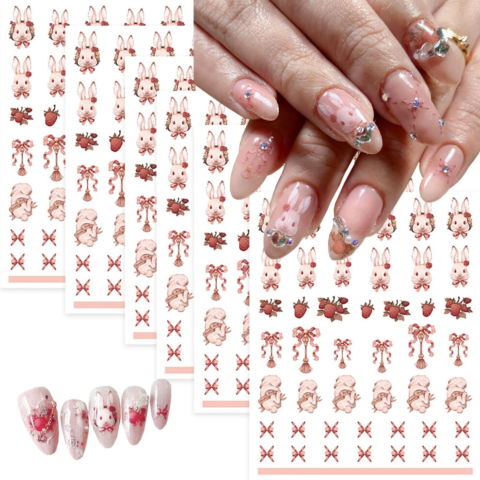 Pink Easter Nail Art Stickers 3D Selfadhesive Bunny And Rabbit Decals For Diy Manicure Women
