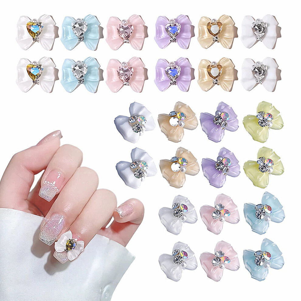 26PCS 3D Butterfly Nail Charms with Heart Crystals for Acrylic and Gel Nails DIY Manicure Decor