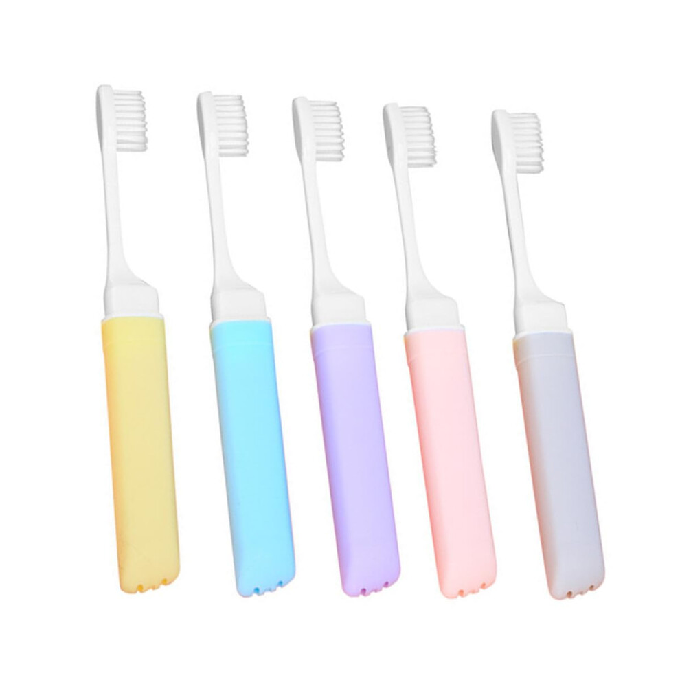 Travel Toothbrush 5 Pack Soft Bristles Folding Design for Camping Home Random Macaron Colors