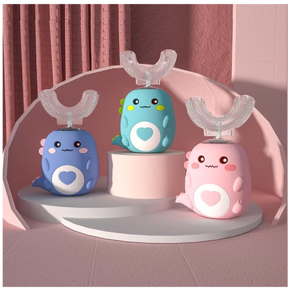 Kids UShaped Electric Toothbrush 3PCS, Rechargeable 360 Silicone Brush Head, 5 Modes, IPX7 Waterproof, Smart Timer, Cartoon Dragon Design