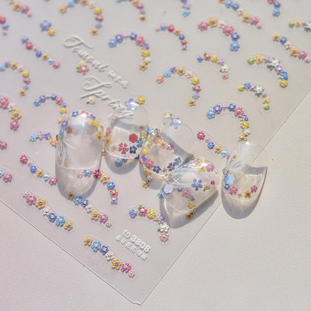 5D Embossed Flower Nail Art Stickers Decals with Realistic Effect, Self Adhesive for Spring Summer Manicure