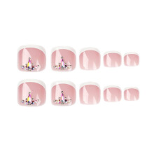 False Toe Nails Full Cover French Style with Rhinestones SelfAdhesive Pedicure Tips