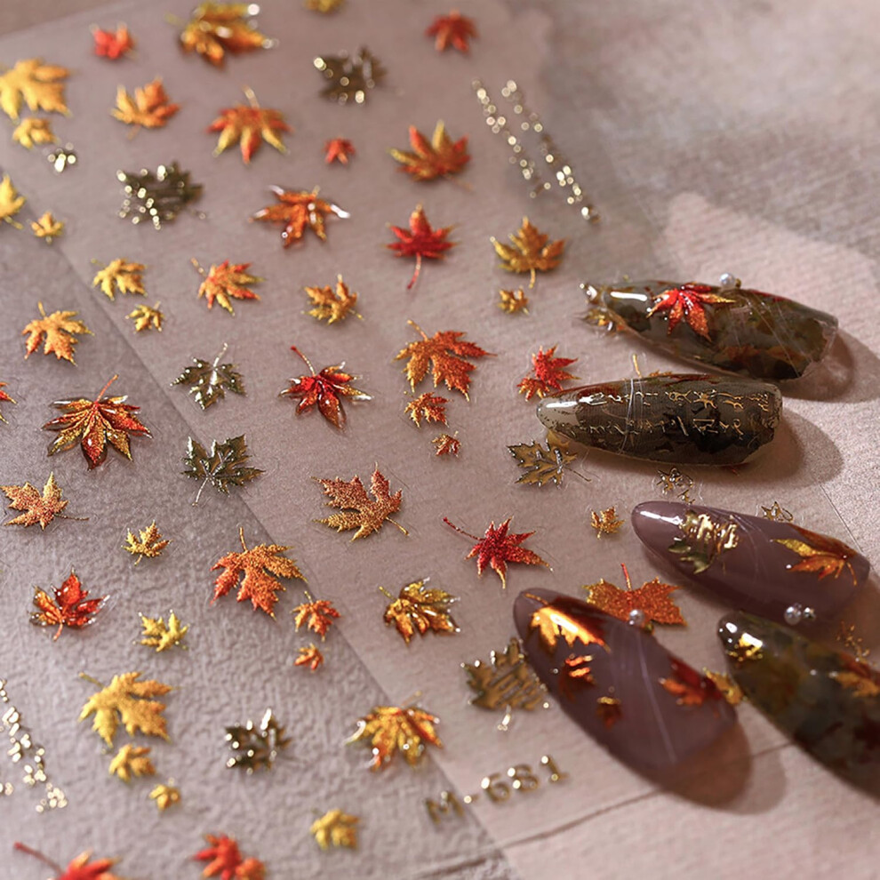 Fall Nail Stickers 5D Maple Leaf SelfAdhesive Autumn Nail Art Decals for Thanksgiving Manicure