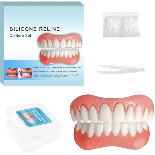 Natural Looking Dentures Set for Adults, Removable False Teeth with Quick Custom Fit Upper and Lower
