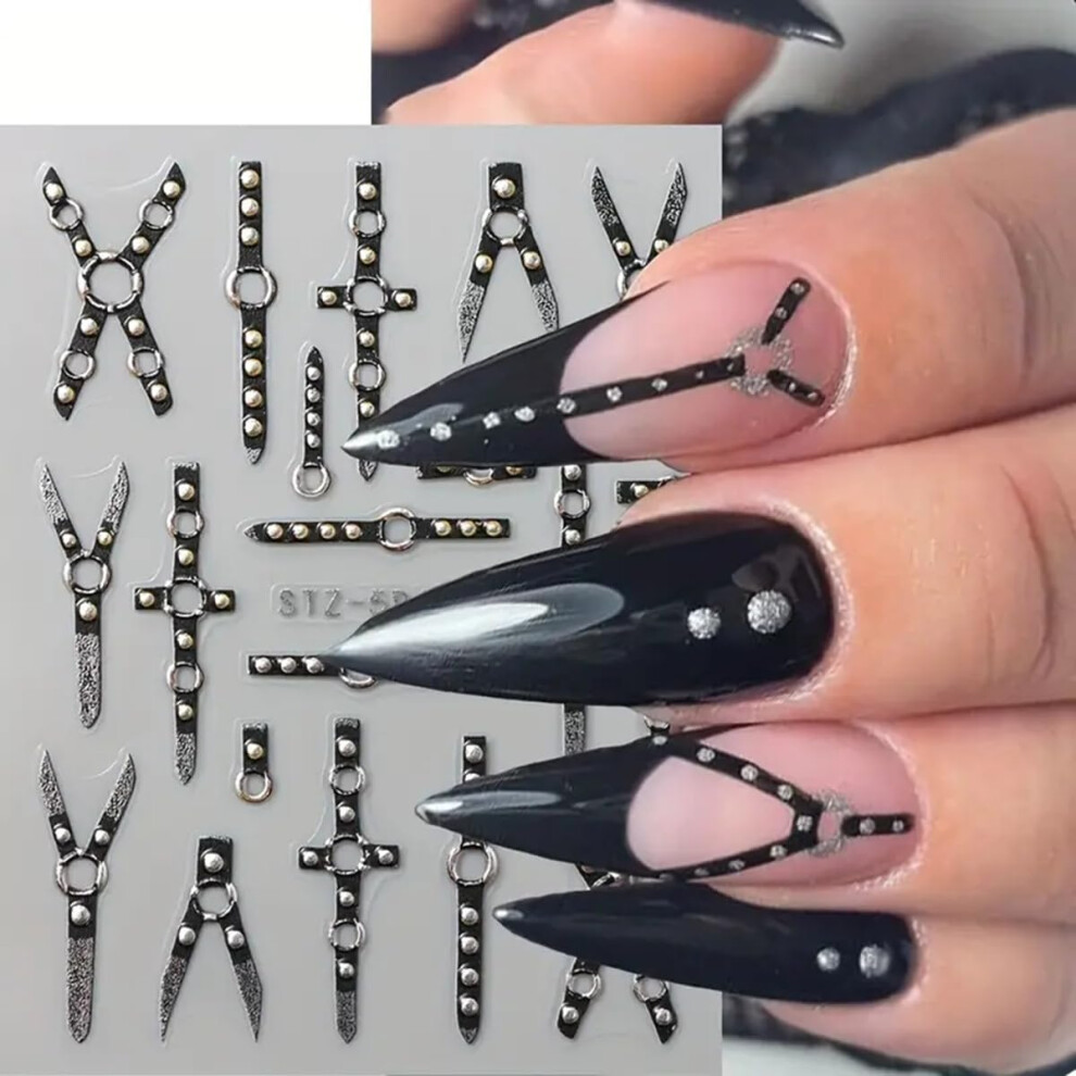 Halloween Nail Stickers 5D Embossed Gothic Punk Decals Skull Cross XShape SelfAdhesive 2PCS