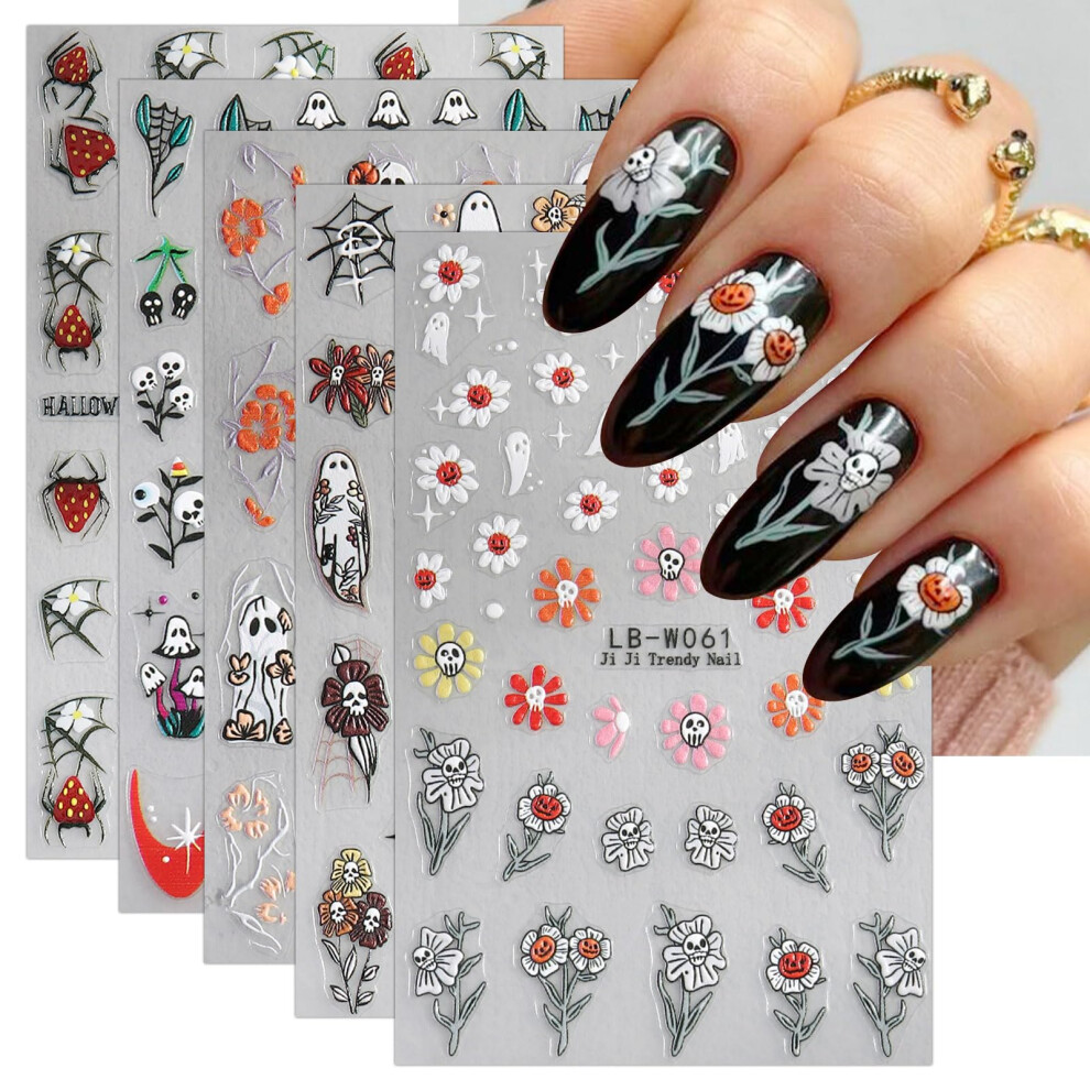 Halloween Nail Stickers SelfAdhesive Decals with Ghost Star Flower Designs for Acrylic and Natural Nails