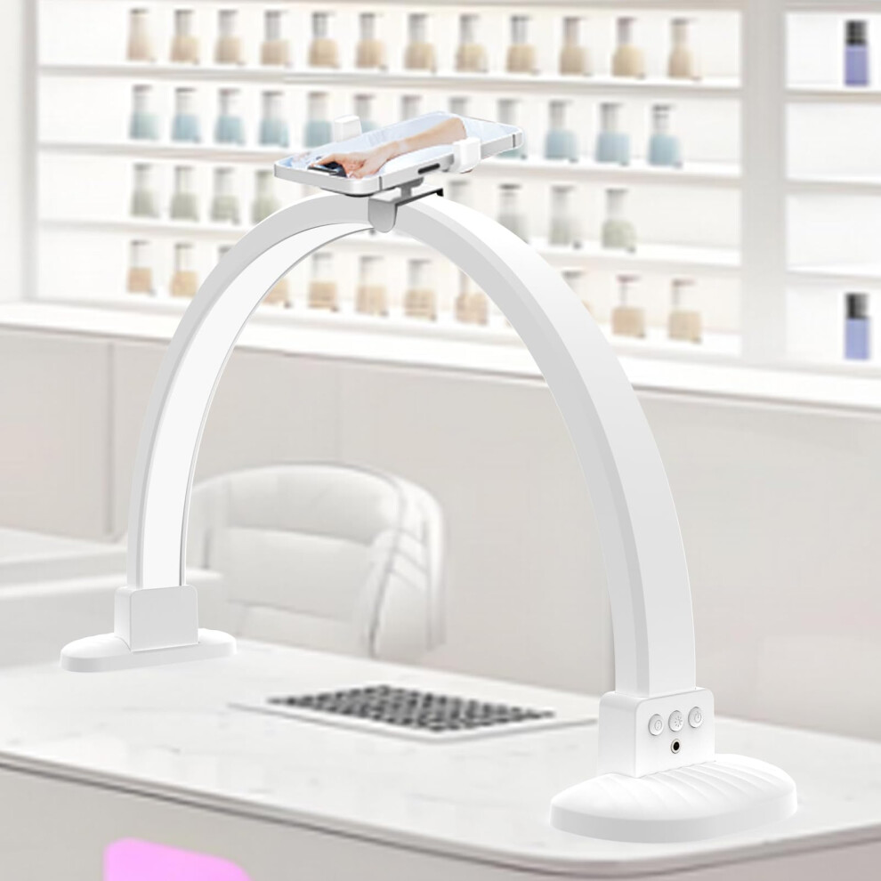 Light/White Half Moon Nail Desk Lamp With Phone Holder, 45W Led Nail Tech For Manicure Table, 30In