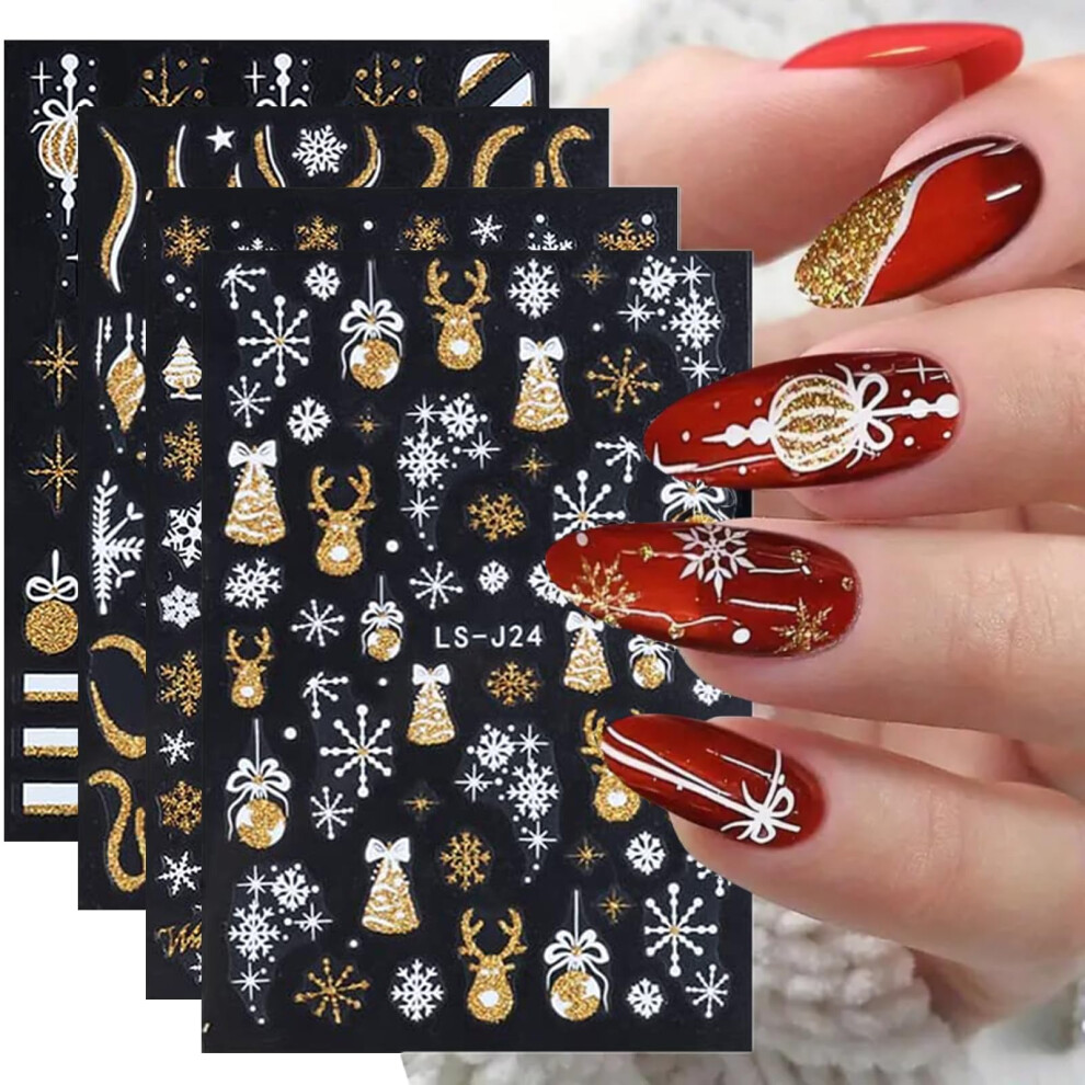 White/Gold Christmas Nail Stickers 8Pcs 3D Snowflake And Tree Decals Selfadhesive Festive Set