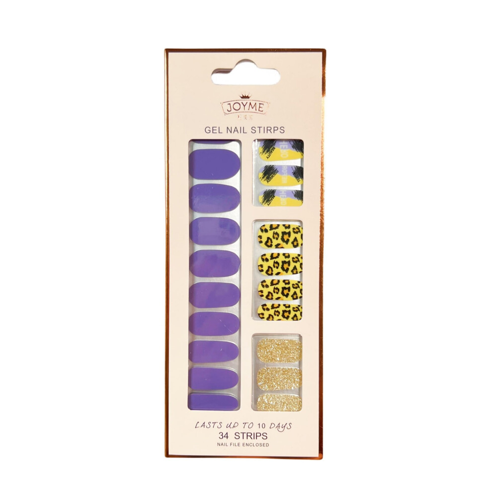 Gold 34Pcs Selfadhesive Nail Strips Uv Gel Finish Gradient Glitter 12 Sizes With Tools