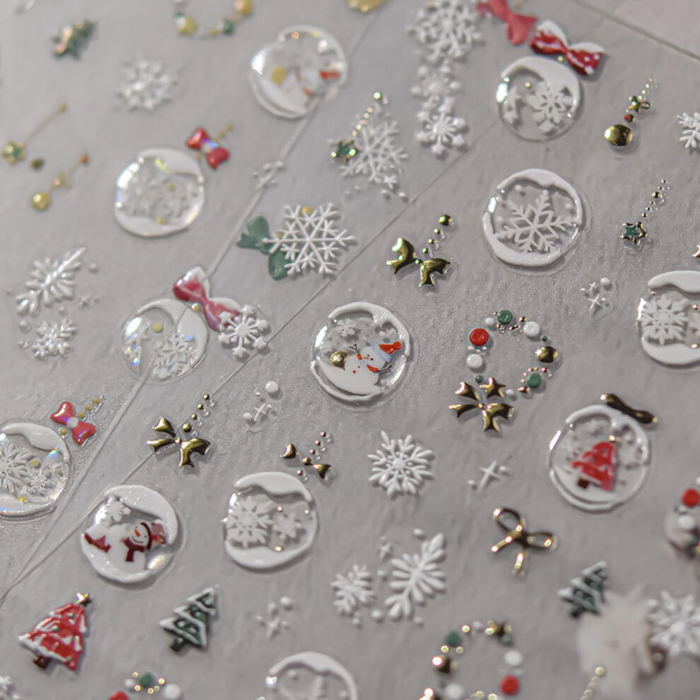 Christmas Nail Stickers 5D Embossed Crystal Ball Snowflake Decals for Winter Nail Art Manicure