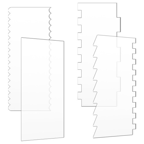 4 Pcs Acrylic Cake Scraper Set with 7 Texture Patterns, Buttercream Smoother for Tall Cakes