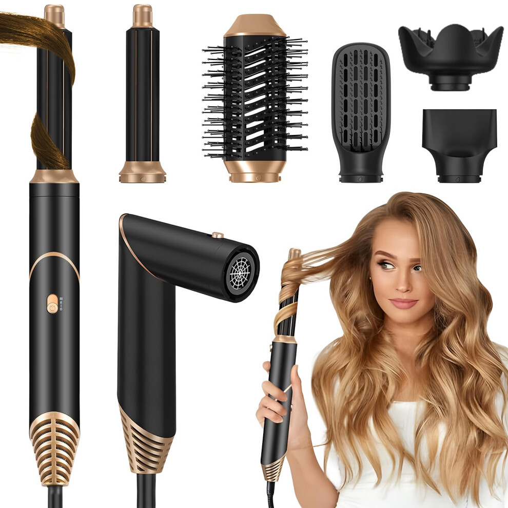 Hair Dryer Brush Set 6 in 1 with Foldable Handle, Negative Ionic Blow Dryer Brush for Curling and Straightening