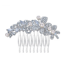 Bridal Hair Comb with Crystals and Pearls, Silver Butterfly Flower Wedding Hair Accessories