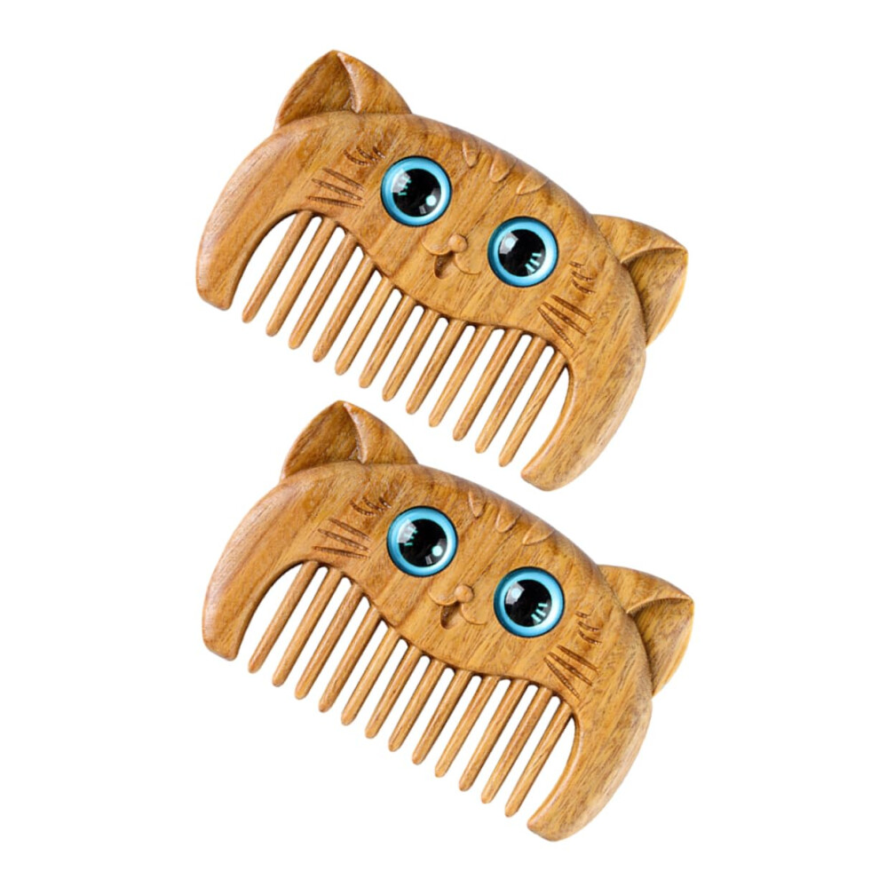 2pcs Green Sandalwood Wooden Beard and Hair Comb Set with Ergonomic AntiSnag Teeth for Cats and Men