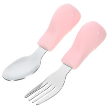 2Pièces Ustensiles Bébé Apprentissage Silicone Acier Rose
