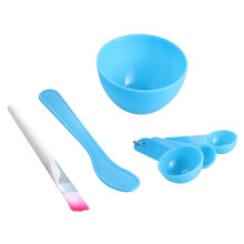 3Pcs Facial Mask Bowl Set Blue Plastic with Brush Stick & Gauge Tools