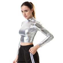 Silver Bustier Patent Leather Long Sleeve Costume For Women Xxl