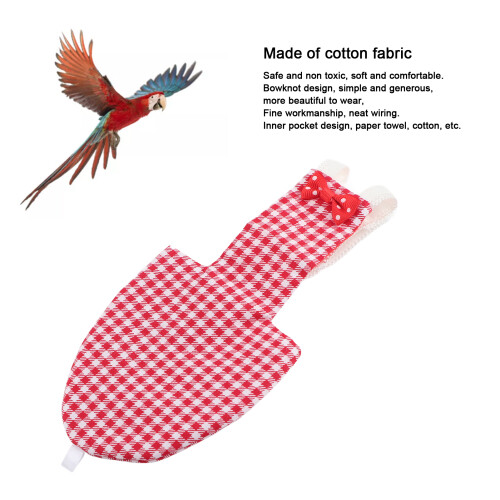 Adjustable Bird Diaper for Parrots, Red Grid Pattern, XS-L Sizes 1
