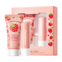 Lip Balm and Hand Cream Gift Set, Travel Size Strawberry Scent, Deep Hydration, NonGreasy