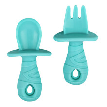 3Pcs Silicone Infant Fork and Spoon Green Baby Tableware for Toddlers