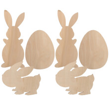 18Pcs Light Brown Wooden Easter Cutouts Bunny and Egg DIY Decor
