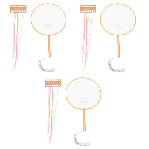 3 Pcs Embroidery Kits Fan Making Materials For Adults Tools 1