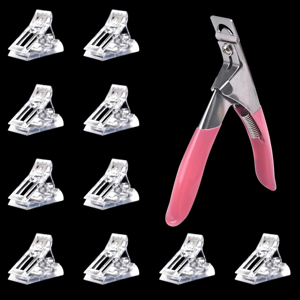 10Pcs Nail Extension Clips with False Nail Clipper, Hold 10 Tips, Acrylic Gel Clamp Set