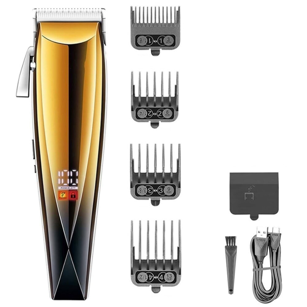 Professional Cordless Hair Clipper with Low Noise, Waterproof LCD Display and Fast Charging
