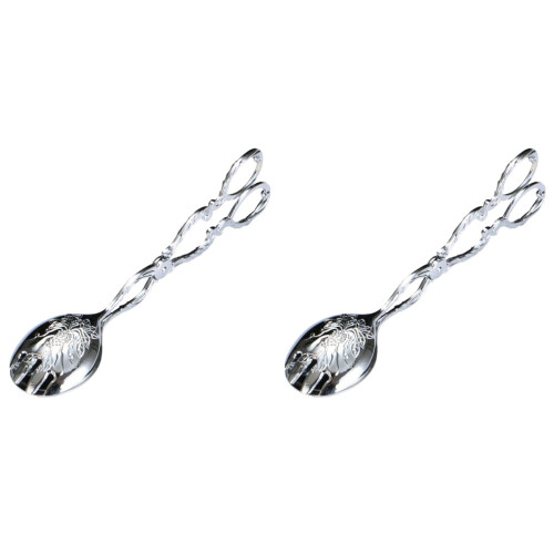 2Pcs Silver Barbecue Tong Food Clamp Ergonomic Handle for Kitchen Use 2