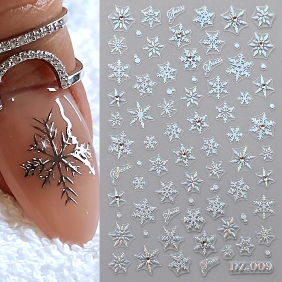 Christmas Nail Stickers 4pcs 3D Rhinestone Snowflake SelfAdhesive Holiday Nail Art Decals