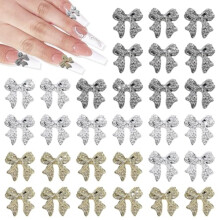 30 Pcs 3D Alloy Bow Nail Charms Mixed Color Set for Women Girls DIY Manicure Decorations