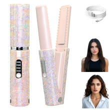 2 in 1 Mini Cordless Hair Straightener and Curler USB Rechargeable Ceramic Plates Pink Travel Hair Styler