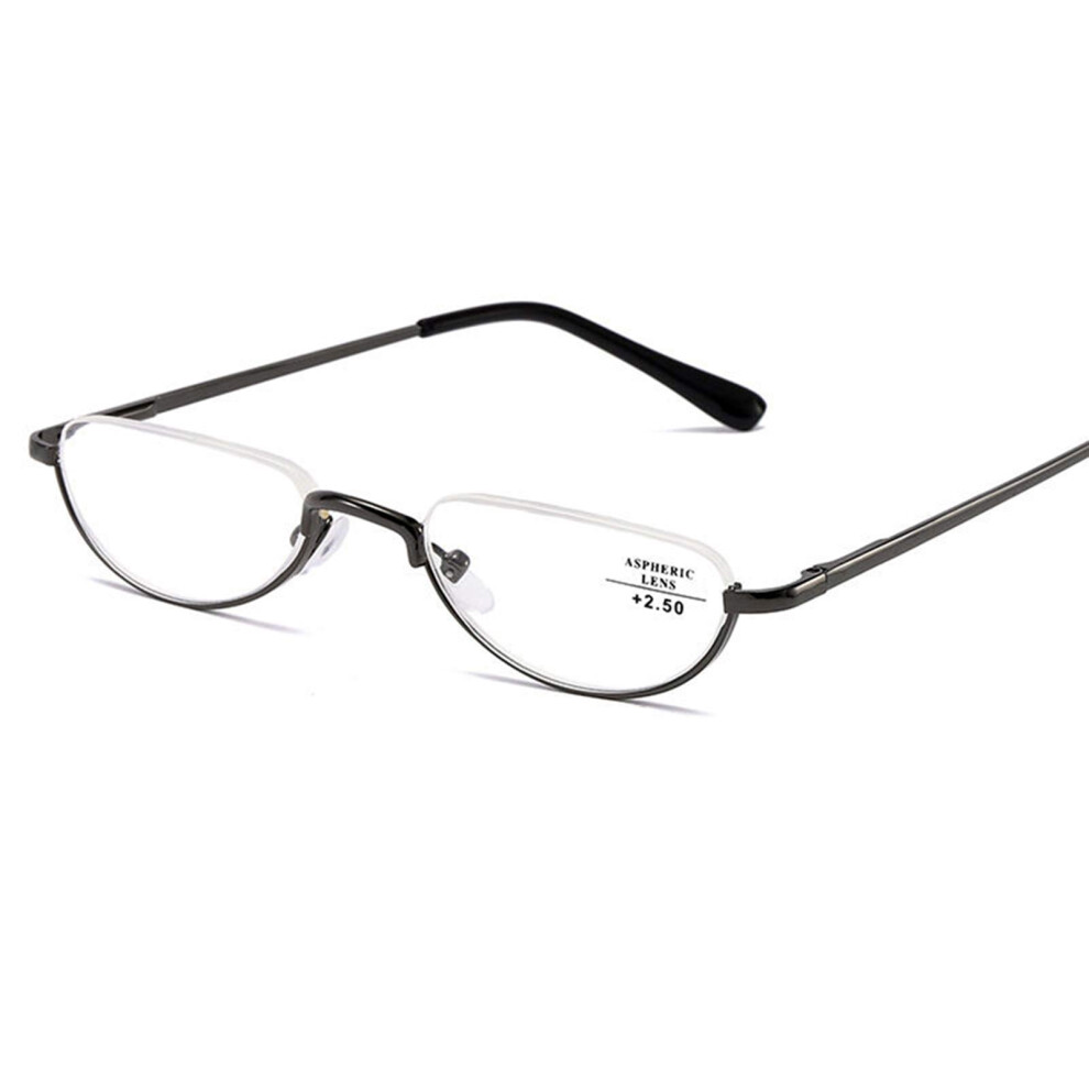 Reading Glasses +2 Gray Half Frame Blue Light Blocking for Computer with AntiBlue Light Protection