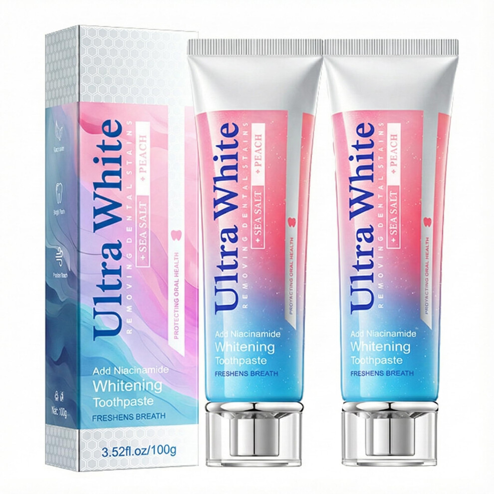 Whitening Toothpaste Peach Sea Salt Fluoride  Niacinamide Stain Removal Non Mint 2 Pack 100g