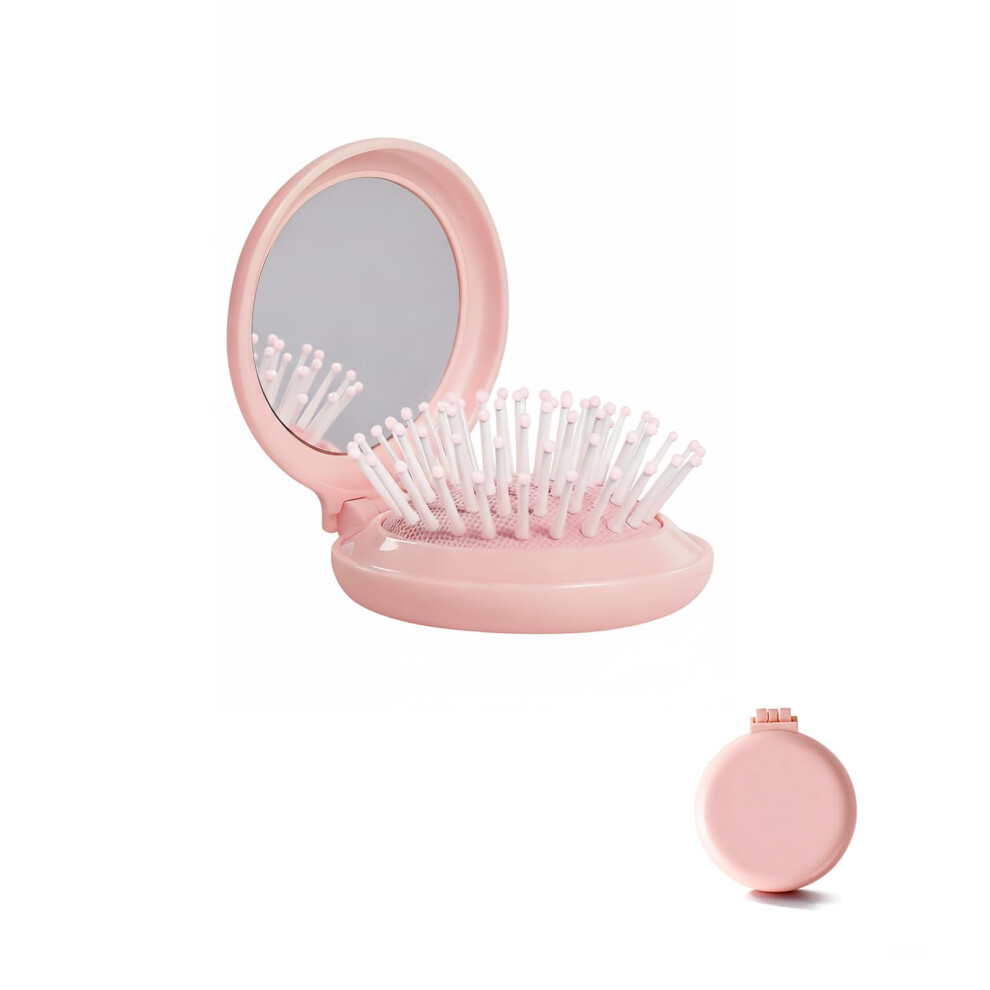 Folding Hair Brush with Mirror Compact PopUp Design for Travel Purse Backpack Gentle Detangling
