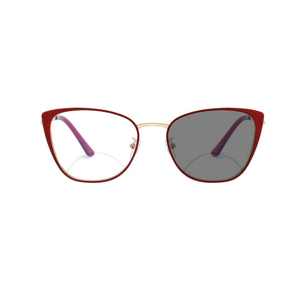 Red Bifocal Reading Glasses For Women Photochromic Transition Lens With Clear 2.0X Magnifier