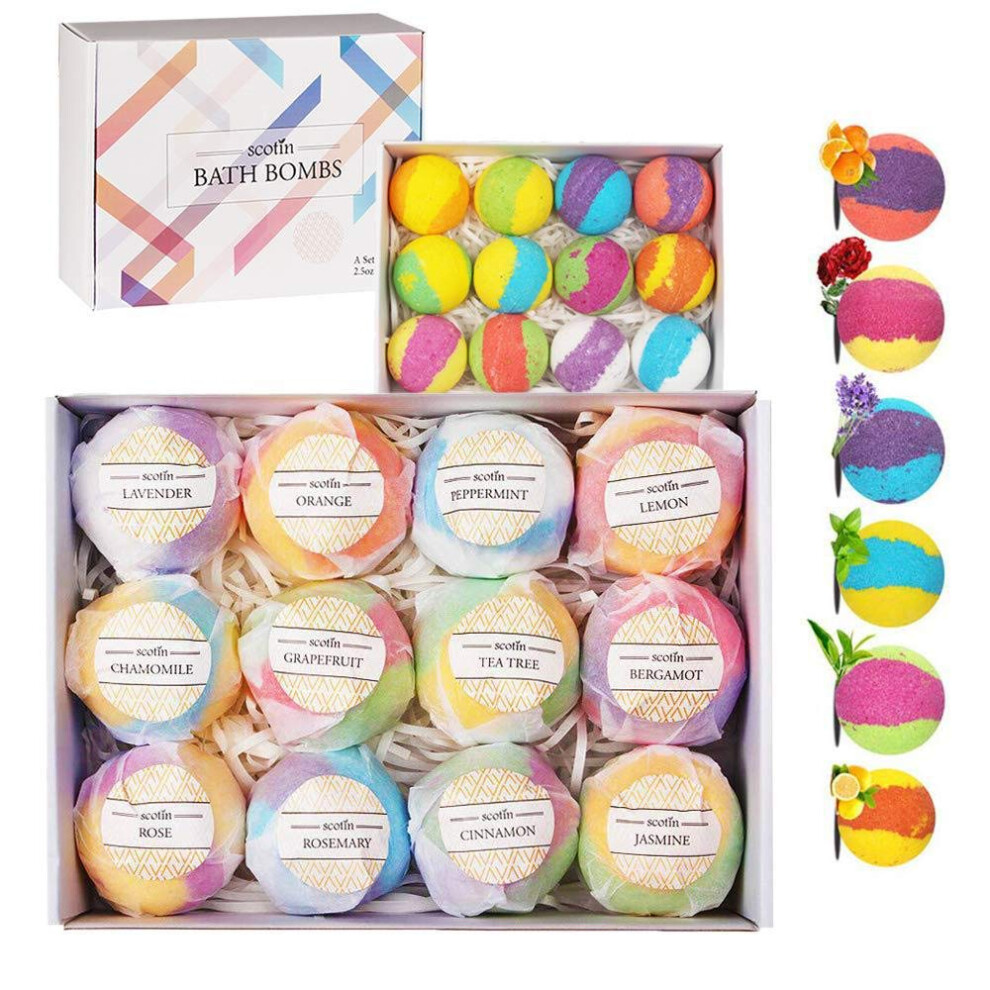 Bath Bombs Gift Set with Rich Bubbles and Essential Oils, Handmade Large Fizzy Spa Kit for Women and Kids