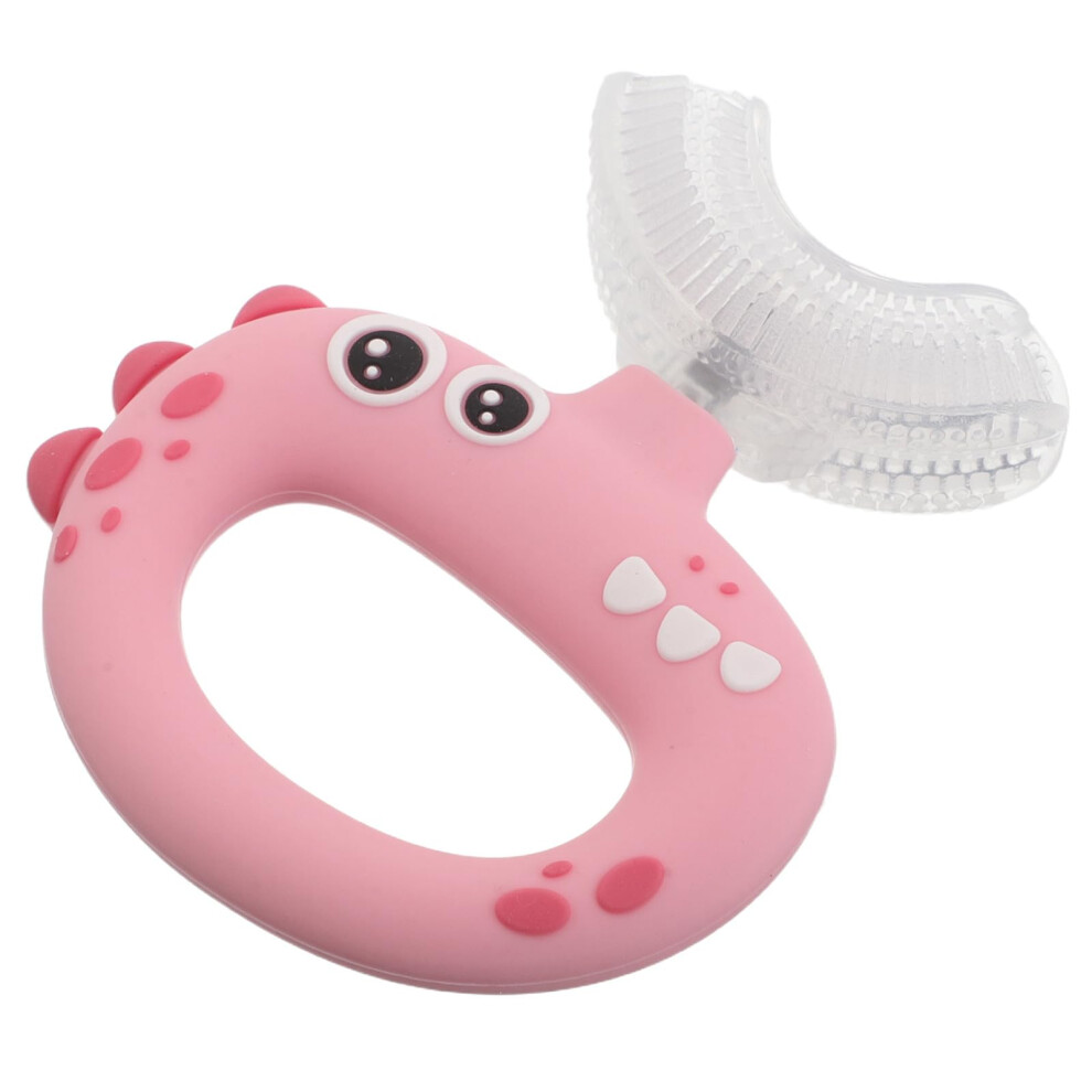 Toddler Ushaped Toothbrush With 360 Soft Silicone Bristles, Dinosaur Kids Training Brush, Pink